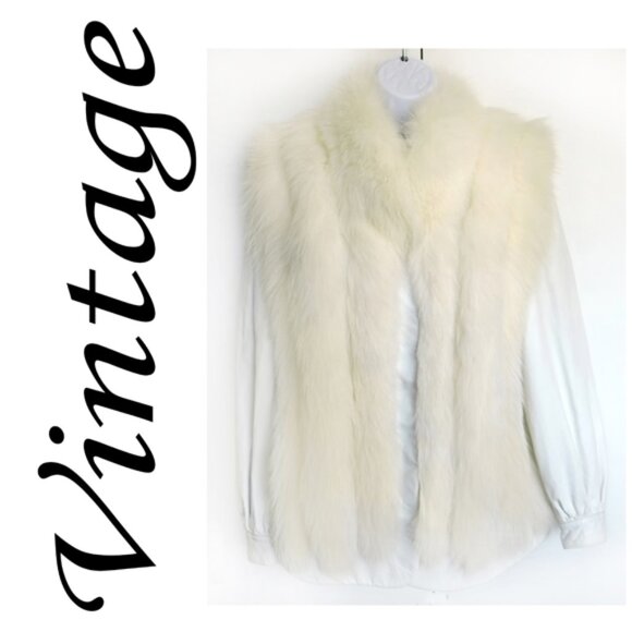 Vintage creme fox and white leather bomber jacket - Picture 1 of 10